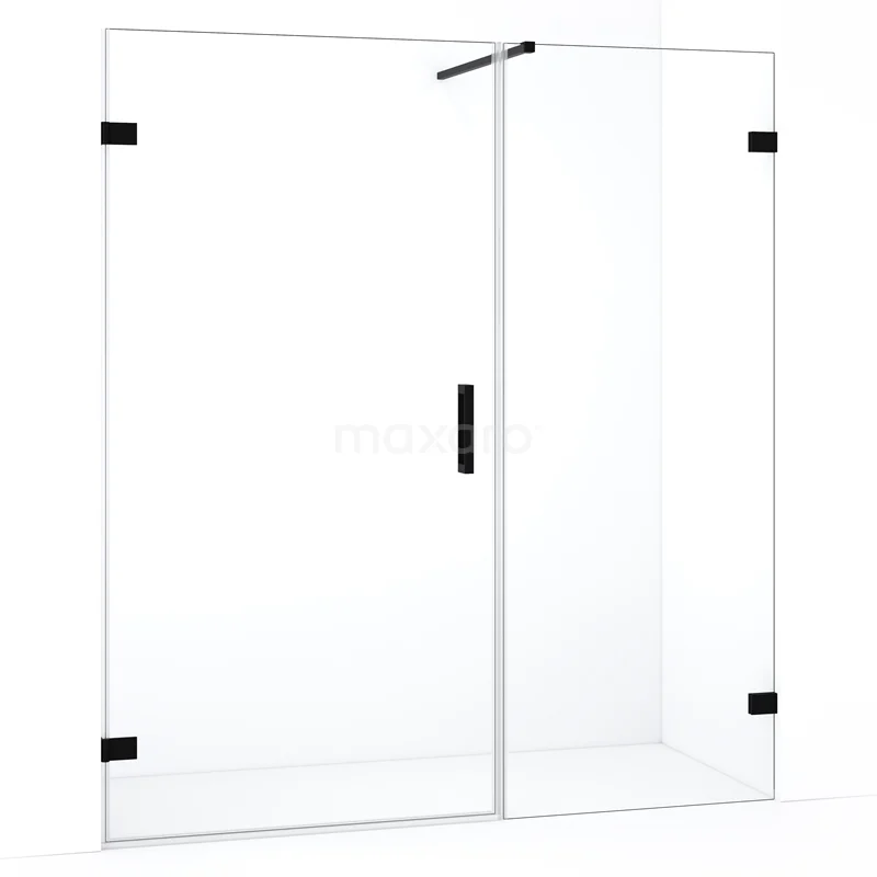Douchedeur set met zwart beslag, schuifdeur van glas, modern design, ideaal voor een stijlvolle badkamer upgrade.