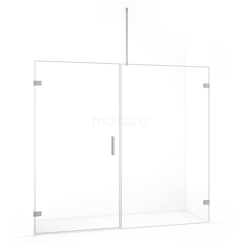 Glazen douchewand met scharnierdeur, helder glas, minimalistisch design, ideaal voor een modern ingerichte badkamer.