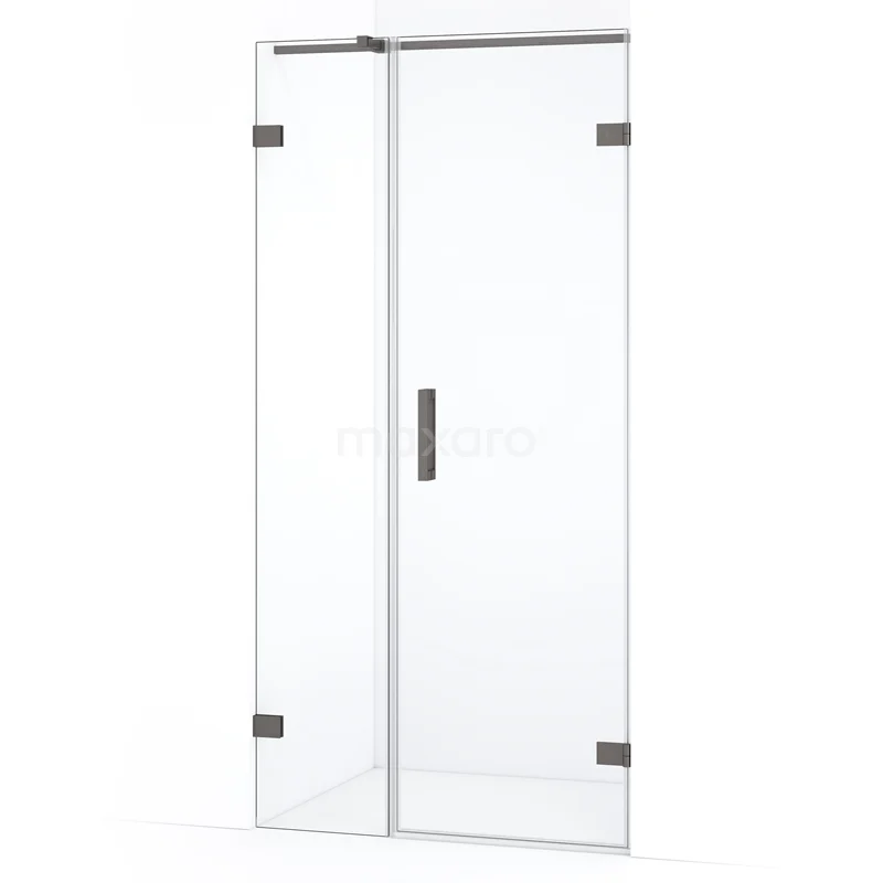 Glazen douchedeur met scharnieren, helder veiligheidsglas, rechthoekig ontwerp, geschikt voor moderne badkamers.