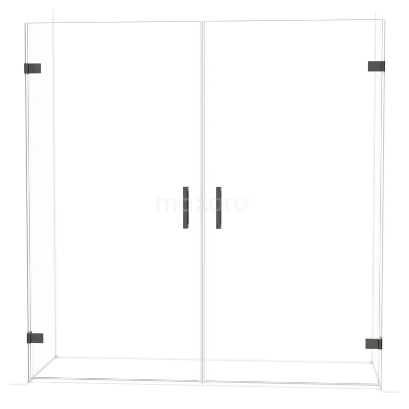 Duschtür Diamond DDE2101020BC Glasene Duschtür mit schwarzen Scharnieren und Haltegriffen, moderner Look, geeignet für stilvolle Badezimmergestaltung.