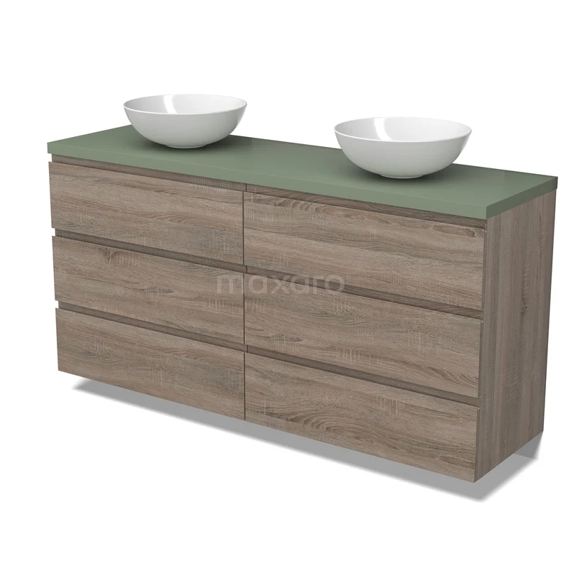 Modulo Plato Vanity units for countertop basin | 160 cm Oak Handle-less front Sage green worktop 6 drawers BMK20-00253