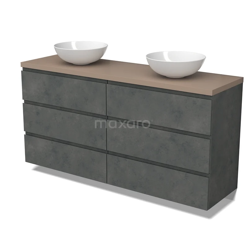 Modulo Plato Vanity units for countertop basin | 160 cm Dark grey concrete Handle-less front Taupe worktop 6 drawers BMK20-00281