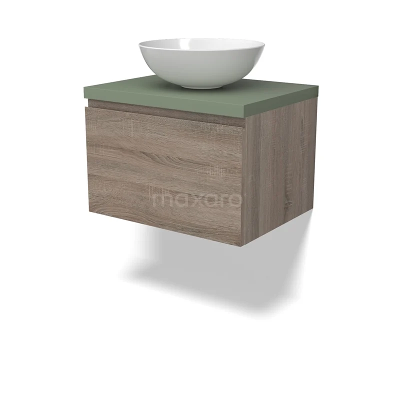Modulo Plato Vanity units for countertop basin | 60 cm Oak Handle-less front Sage green worktop 1 drawer BMK11-02761