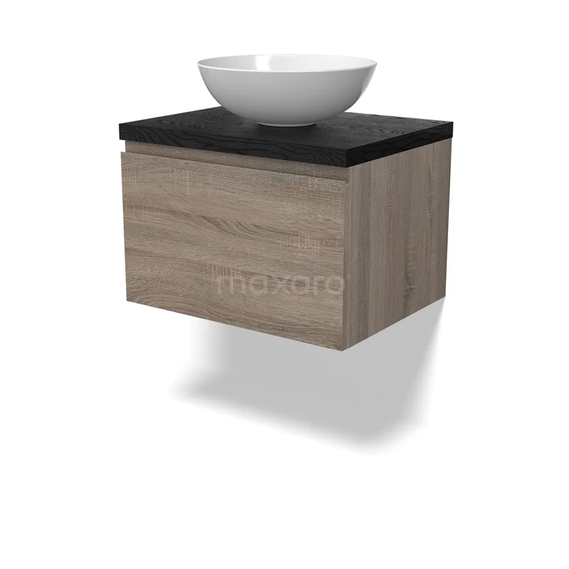 Modulo Plato Vanity units for countertop basin | 60 cm Oak Handle-less front Black oak worktop 1 drawer BMK11-02762