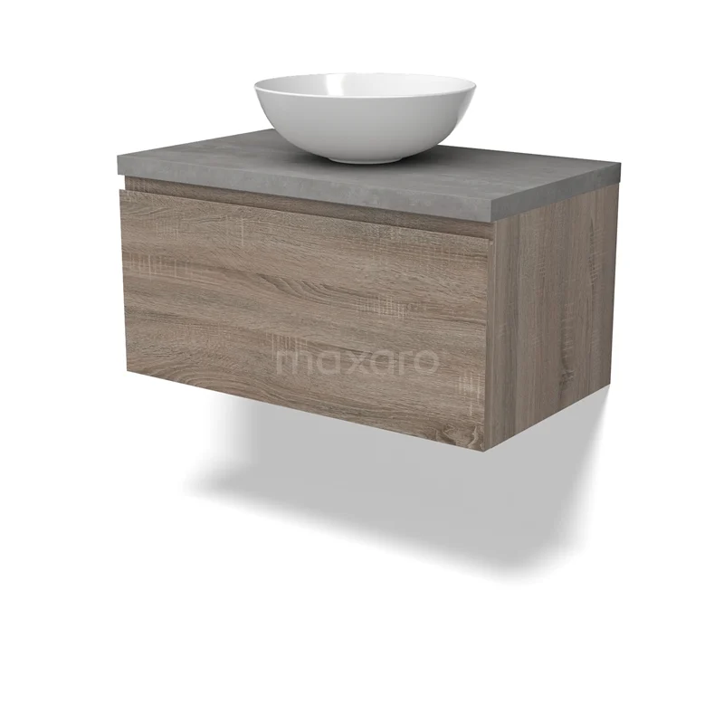 Modulo Plato Vanity units for countertop basin | 80 cm Oak Handle-less front Light grey concrete worktop 1 drawer BMK11-02786