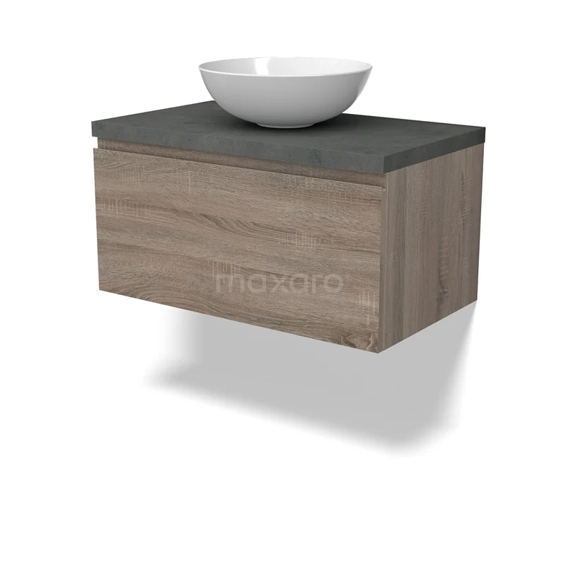 Modulo Plato Vanity units for countertop basin | 80 cm Oak Handle-less front Dark grey concrete worktop 1 drawer BMK11-02787