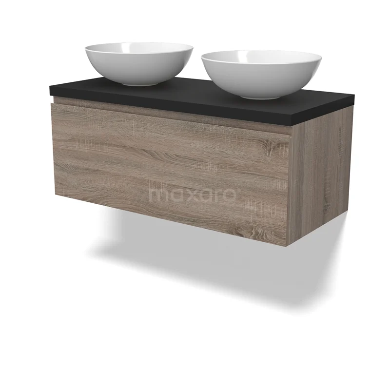 Modulo Plato Vanity units for countertop basin | 100 cm Oak Handle-less front Matte black worktop 1 drawer BMK11-02788
