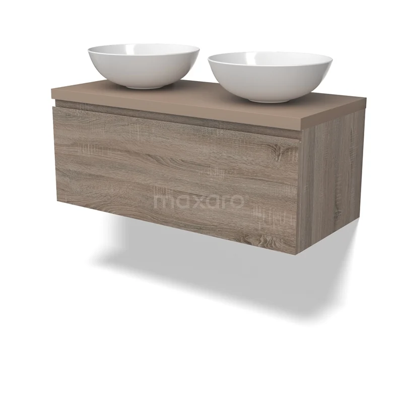 Modulo Plato Vanity units for countertop basin | 100 cm Oak Handle-less front Taupe worktop 1 drawer BMK11-02789