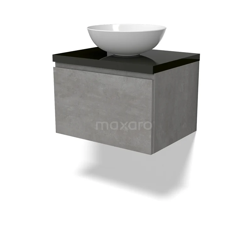 Modulo Plato Vanity units for countertop basin | 60 cm Light grey concrete Handle-less front High-gloss black worktop 1 drawer BMK11-02828
