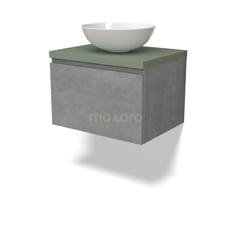 Modulo Plato Vanity units for countertop basin | 60 cm Light grey concrete Handle-less front Sage green worktop 1 drawer BMK11-02829
