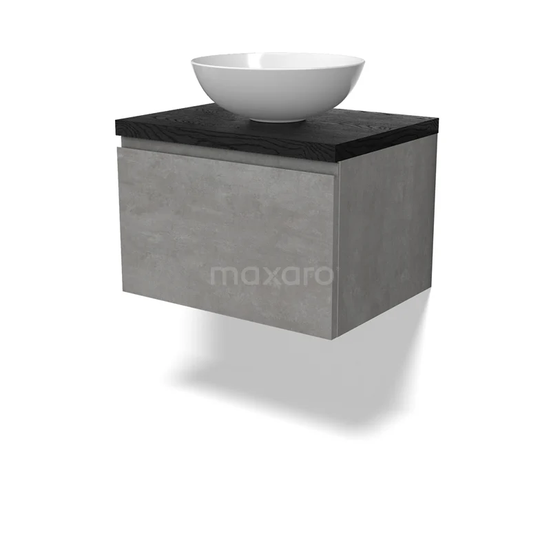 Modulo Plato Vanity units for countertop basin | 60 cm Light grey concrete Handle-less front Black oak worktop 1 drawer BMK11-02830