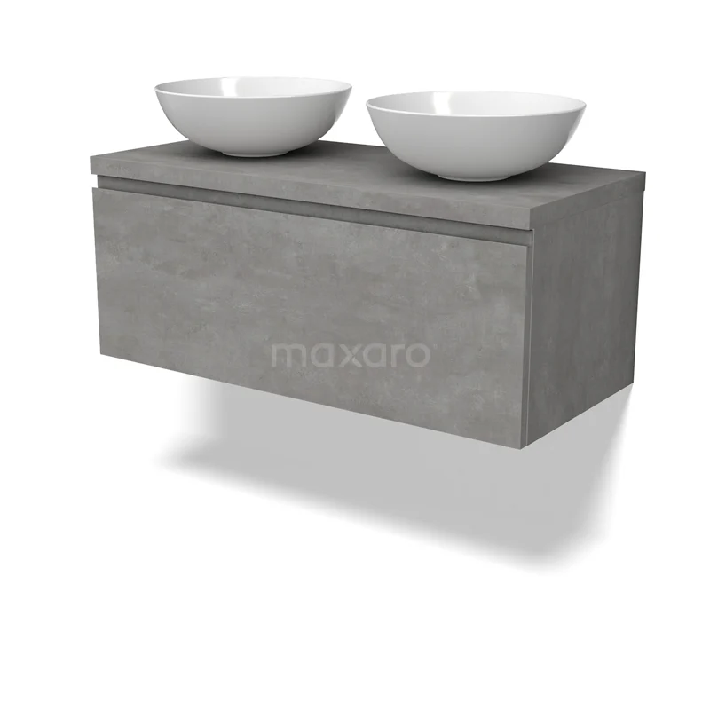 Modulo Plato Vanity units for countertop basin | 100 cm Light grey concrete Handle-less front Light grey concrete worktop 1 drawer BMK11-02871