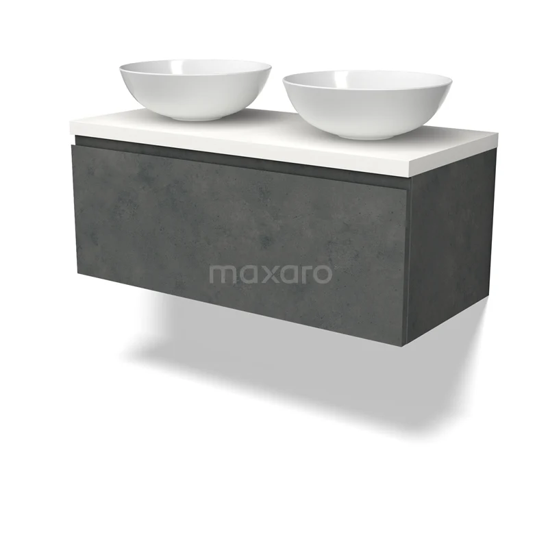 Modulo Plato Vanity units for countertop basin | 100 cm Dark grey concrete Handle-less front Matte white worktop 1 drawer BMK11-02928