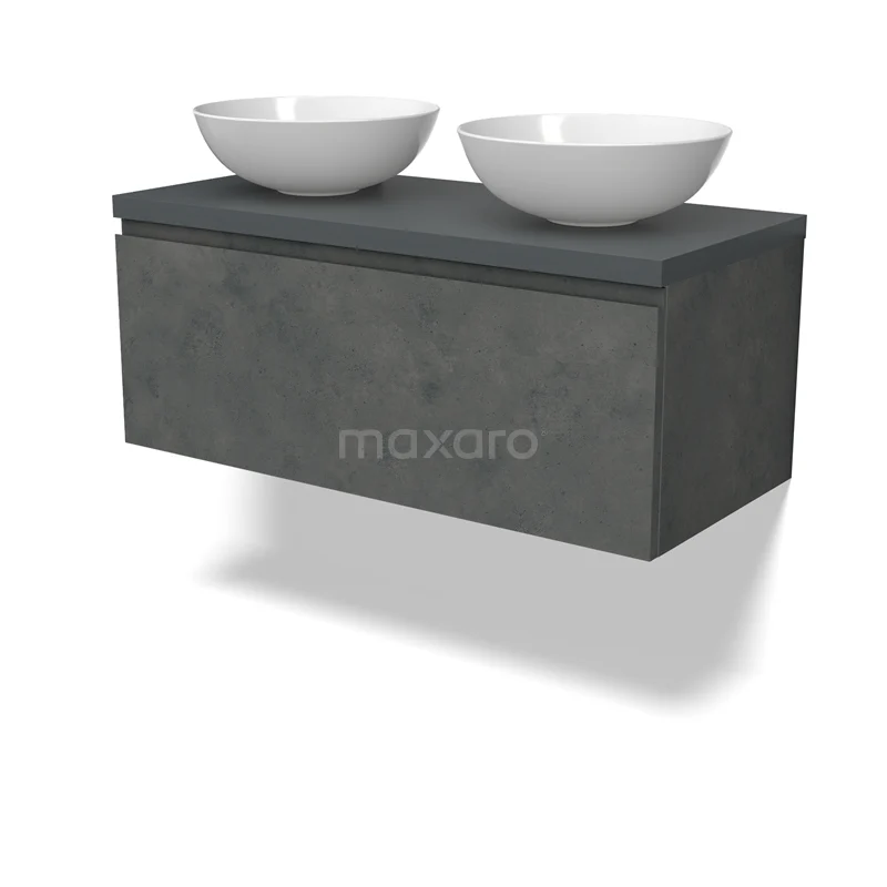 Modulo Plato Vanity units for countertop basin | 100 cm Dark grey concrete Handle-less front Dark grey worktop 1 drawer BMK11-02929
