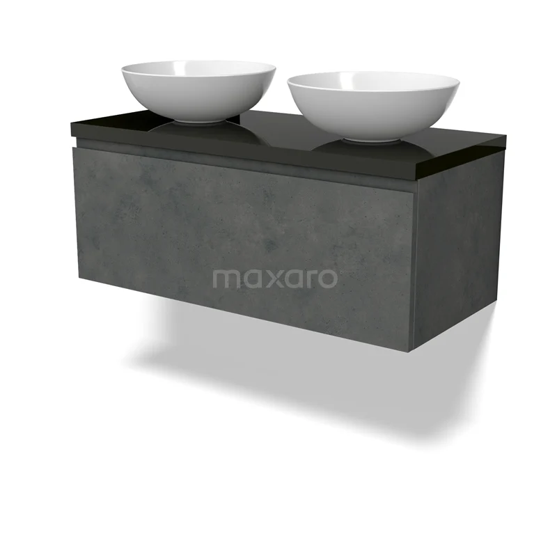 Modulo Plato Vanity units for countertop basin | 100 cm Dark grey concrete Handle-less front High-gloss black worktop 1 drawer BMK11-02930