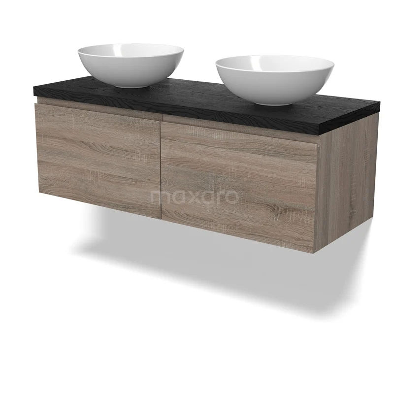 Modulo Plato Badmöbel mit Aufsatzwaschbecken | 120 cm Eiche Grifflos front Schwarze Eiche blatt 2 nebeneinanderliegende Schubladen BMK12-01795 Modulo Plato Badmöbel mit Aufsatzwaschbecken | 120 cm Eiche Grifflos front Schwarze Eiche blatt 2 nebeneinanderliegende Schubladen BMK12-01795