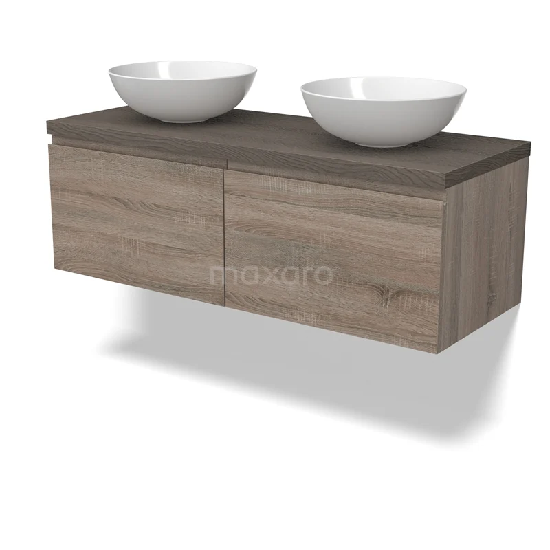 Modulo Plato Vanity units for countertop basin | 120 cm Oak Handle-less front Dark brown oak worktop 2 Side-by-side drawers BMK12-01800