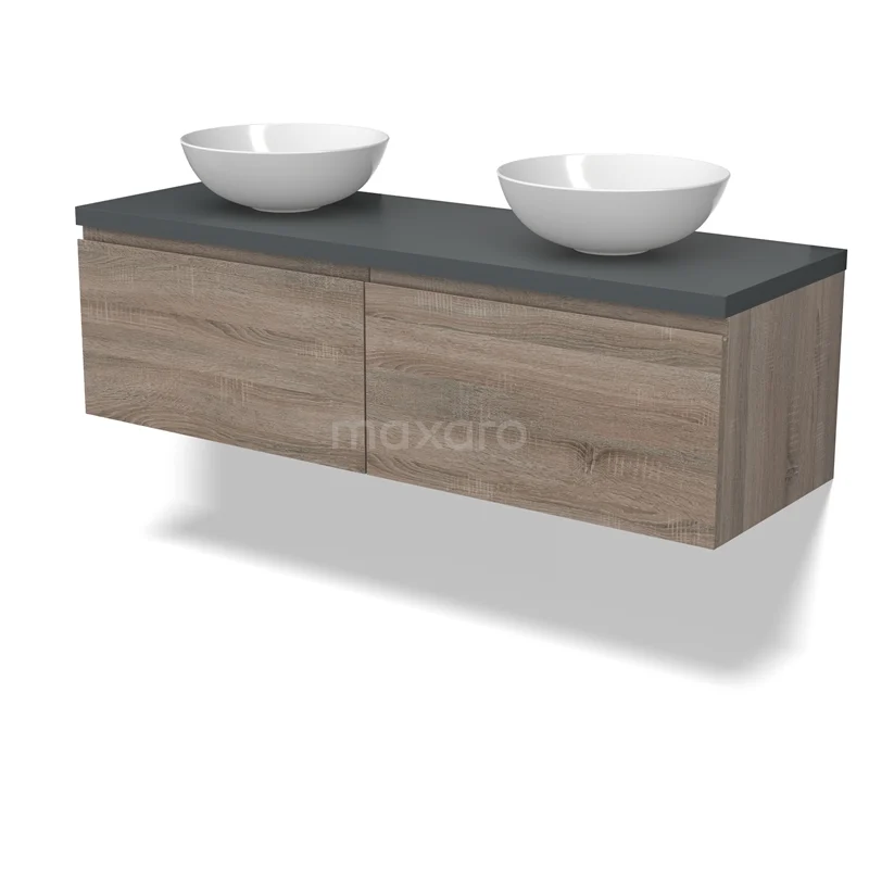 Modulo Plato Vanity units for countertop basin | 140 cm Oak Handle-less front Dark grey worktop 2 Side-by-side drawers BMK12-01808