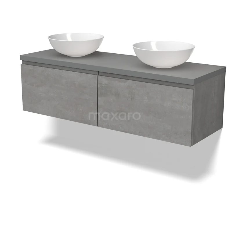 Modulo Plato Vanity units for countertop basin | 140 cm Light grey concrete Handle-less front Mid grey worktop 2 Side-by-side drawers BMK12-01861