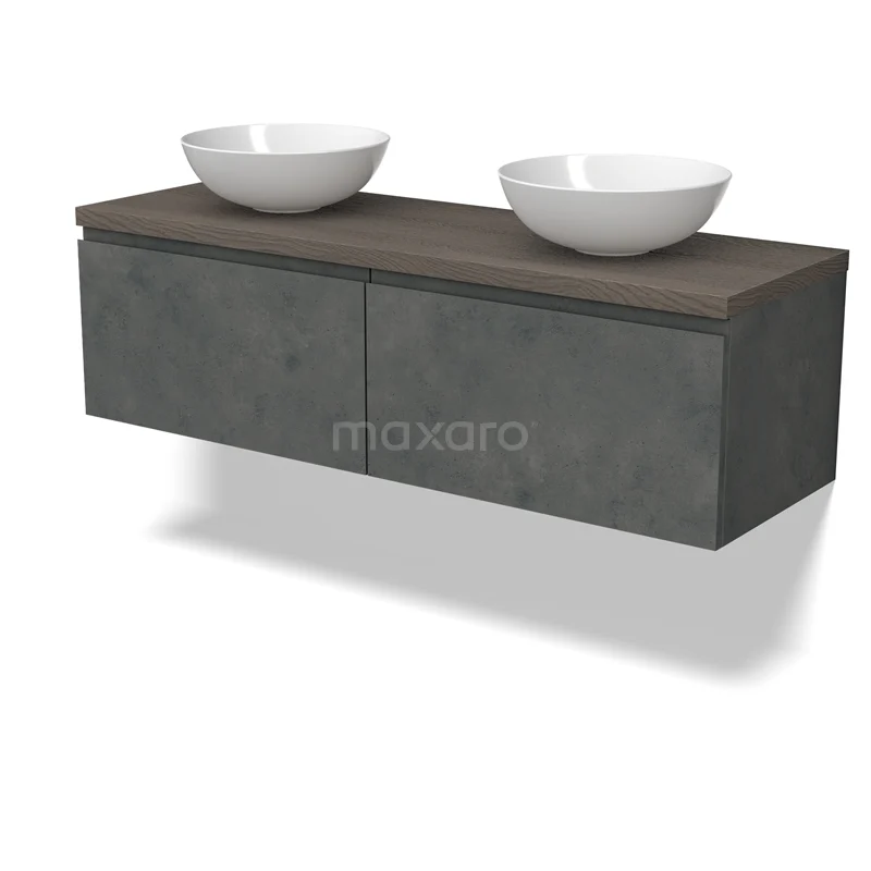 Modulo Plato Vanity units for countertop basin | 140 cm Dark grey concrete Handle-less front Dark brown oak worktop 2 Side-by-side drawers BMK12-01926