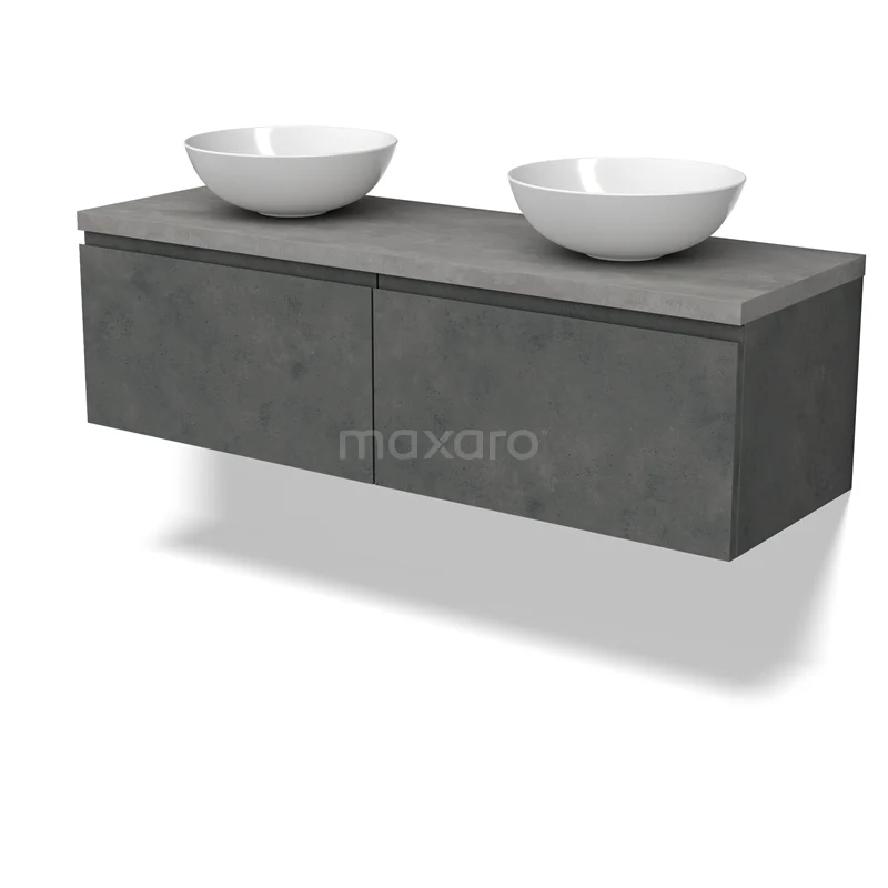 Modulo Plato Vanity units for countertop basin | 140 cm Dark grey concrete Handle-less front Light grey concrete worktop 2 Side-by-side drawers BMK12-01928