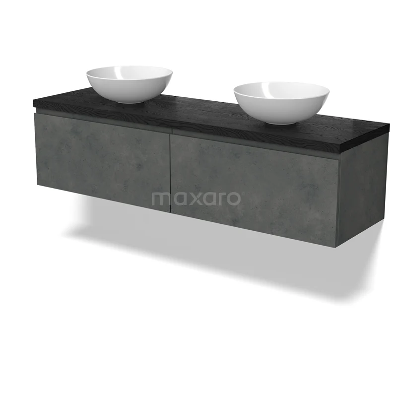 Modulo Plato Vanity units for countertop basin | 160 cm Dark grey concrete Handle-less front Black oak worktop 2 Side-by-side drawers BMK12-01938
