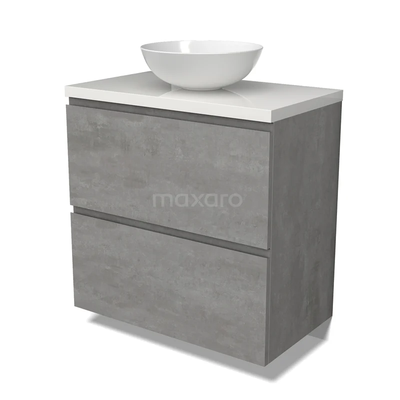 Modulo Plato Vanity units for countertop basin | 80 cm Light grey concrete Handle-less front High-gloss white worktop 2 stacked drawers under each other BMK13-01018