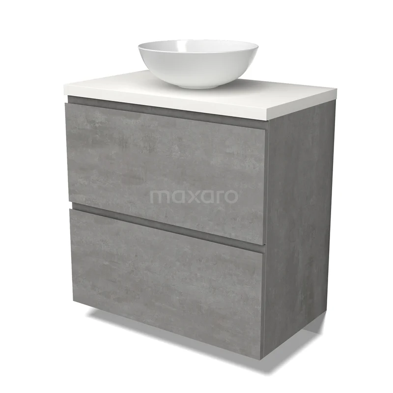 Modulo Plato Vanity units for countertop basin | 80 cm Light grey concrete Handle-less front Matte white worktop 2 stacked drawers under each other BMK13-01019