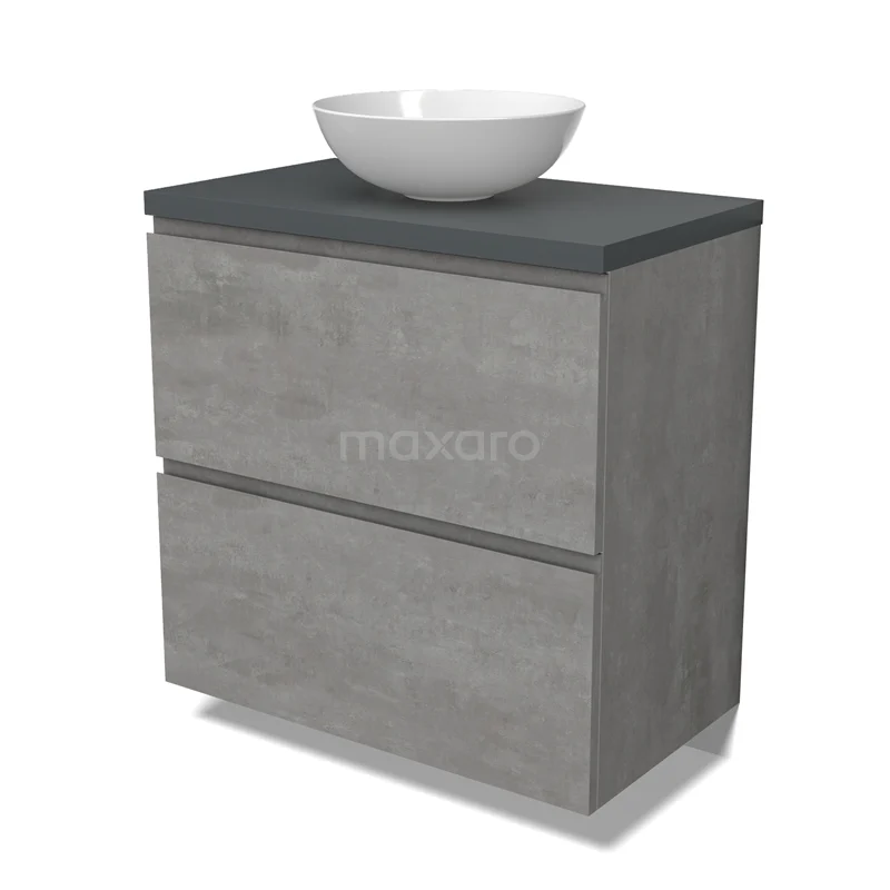 Modulo Plato Vanity units for countertop basin | 80 cm Light grey concrete Handle-less front Dark grey worktop 2 stacked drawers under each other BMK13-01020