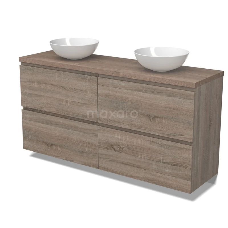 Modulo Plato Vanity units for countertop basin | 160 cm Oak Handle-less front Mid brown oak worktop 4 high drawers BMK14-00765