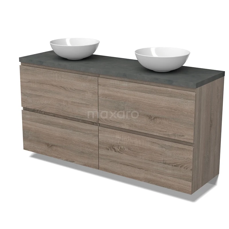 Modulo Plato Vanity units for countertop basin | 160 cm Oak Handle-less front Dark grey concrete worktop 4 high drawers BMK14-00769