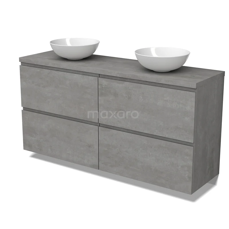 Modulo Plato Vanity units for countertop basin | 160 cm Light grey concrete Handle-less front Light grey concrete worktop 4 high drawers BMK14-00802