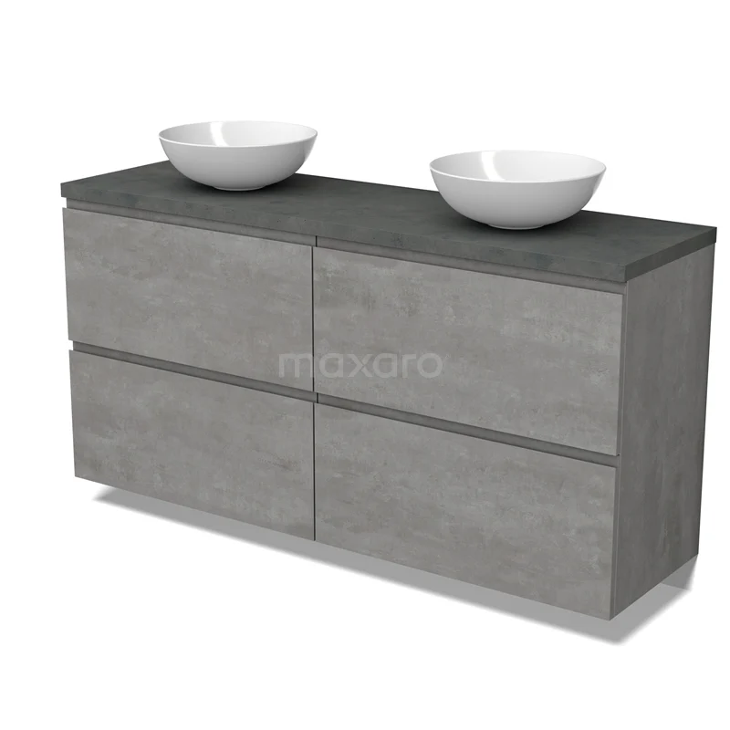 Modulo Plato Vanity units for countertop basin | 160 cm Light grey concrete Handle-less front Dark grey concrete worktop 4 high drawers BMK14-00803