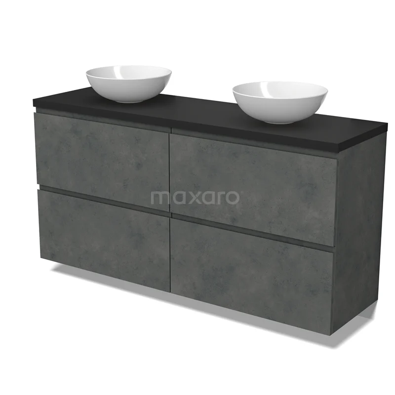 Modulo Plato Vanity units for countertop basin | 160 cm Dark grey concrete Handle-less front Matte black worktop 4 high drawers BMK14-00821