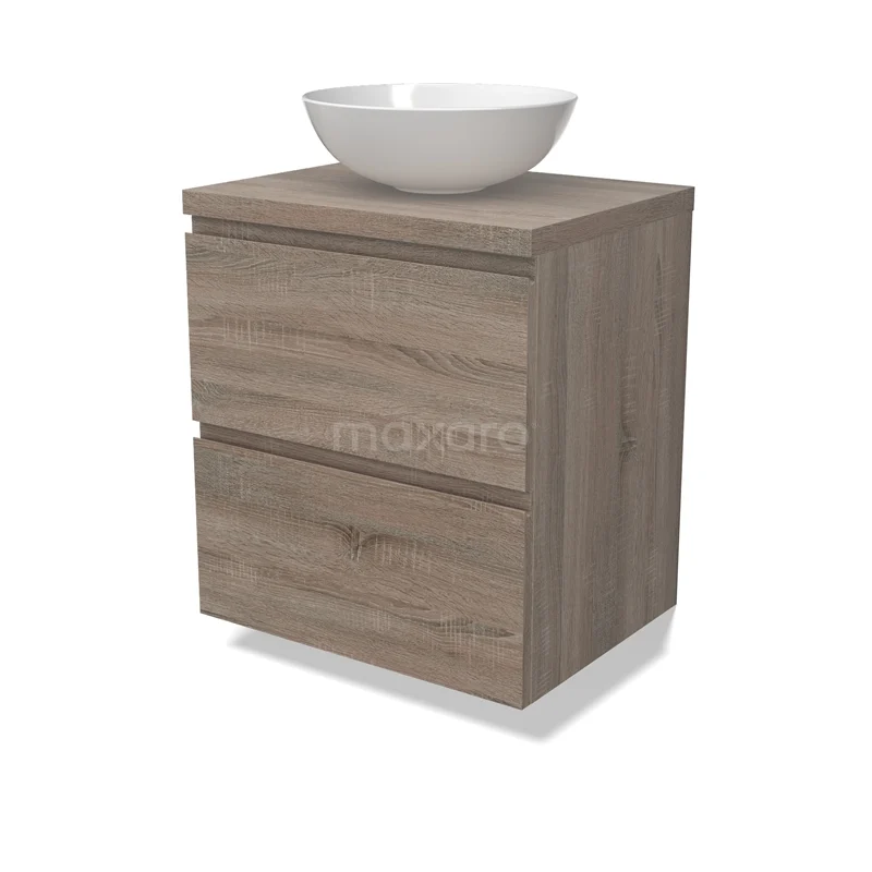 Modulo Plato Vanity units for countertop basin | 60 cm Oak Handle-less front Oak worktop 2 Stacked drawers BMK17-02774