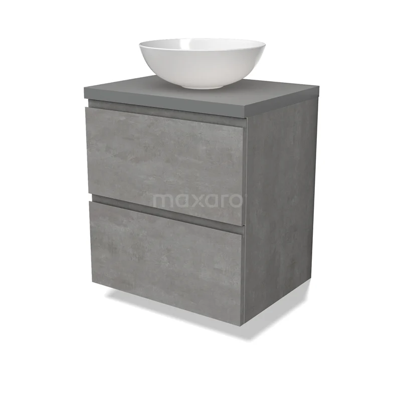 Modulo Plato Vanity units for countertop basin | 60 cm Light grey concrete Handle-less front Mid grey worktop 2 Stacked drawers BMK17-02835