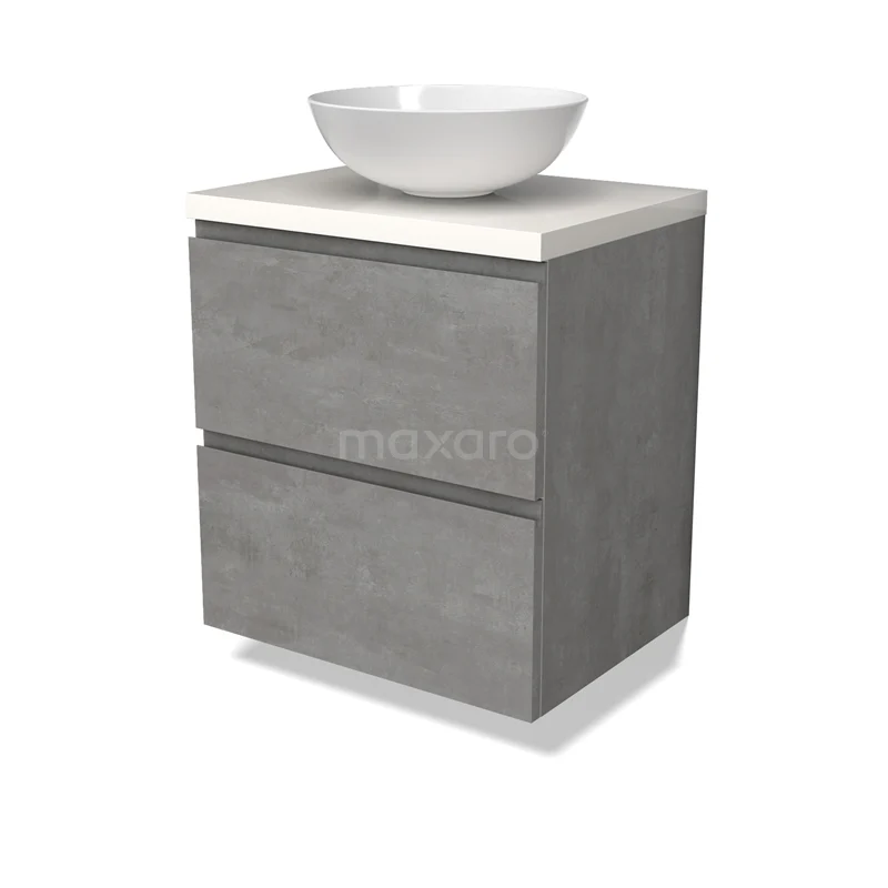 Modulo Plato Vanity units for countertop basin | 60 cm Light grey concrete Handle-less front High-gloss white worktop 2 Stacked drawers BMK17-02836