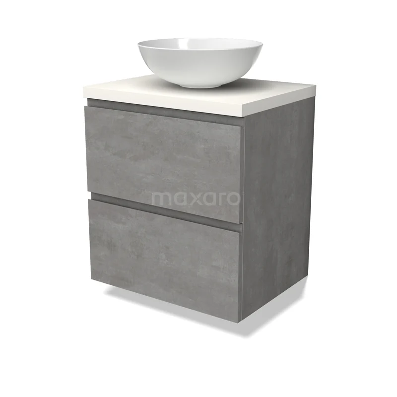 Modulo Plato Vanity units for countertop basin | 60 cm Light grey concrete Handle-less front Matte white worktop 2 Stacked drawers BMK17-02837