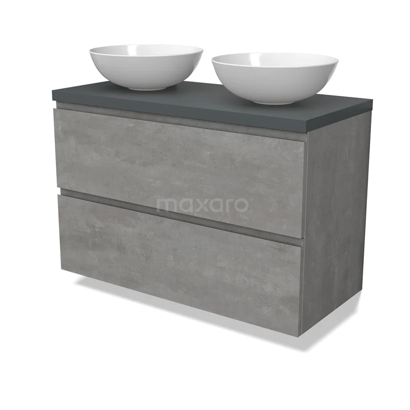 Modulo Plato Vanity units for countertop basin | 100 cm Light grey concrete Handle-less front Dark grey worktop 2 Stacked drawers BMK17-02872