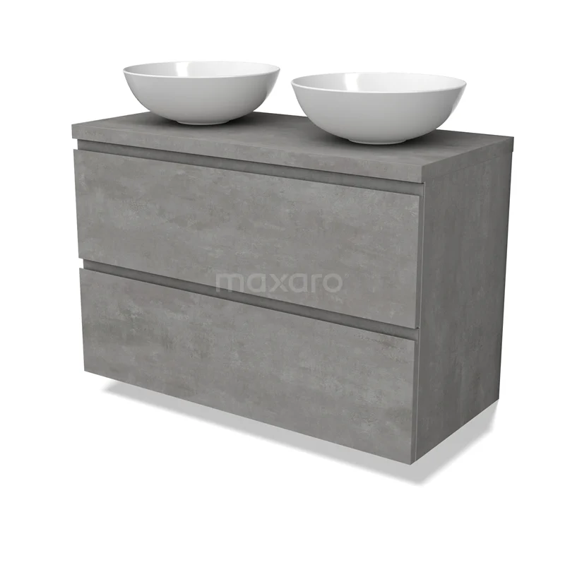 Modulo Plato Vanity units for countertop basin | 100 cm Light grey concrete Handle-less front Light grey concrete worktop 2 Stacked drawers BMK17-02882