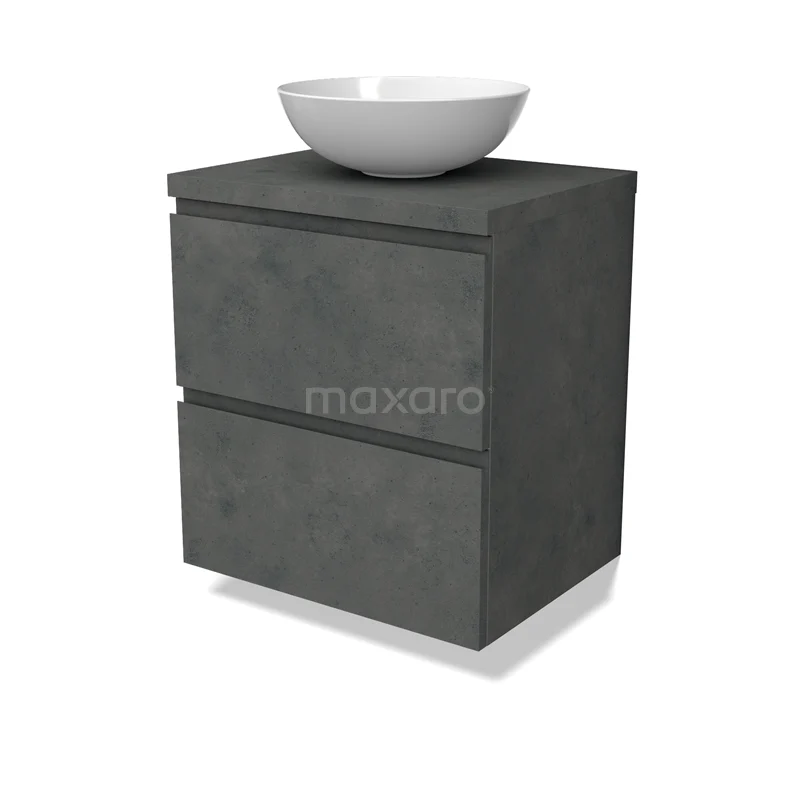 Modulo Plato Vanity units for countertop basin | 60 cm Dark grey concrete Handle-less front Dark grey concrete worktop 2 Stacked drawers BMK17-02917