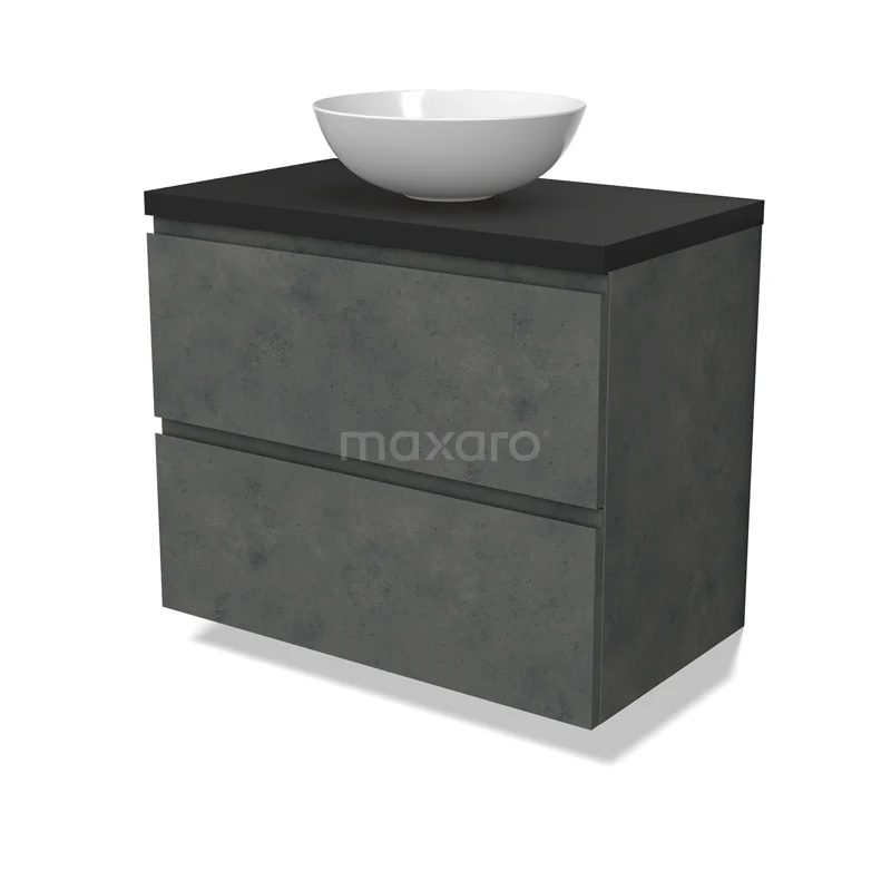 Modulo Plato Vanity units for countertop basin | 80 cm Dark grey concrete Handle-less front Matte black worktop 2 Stacked drawers BMK17-02918