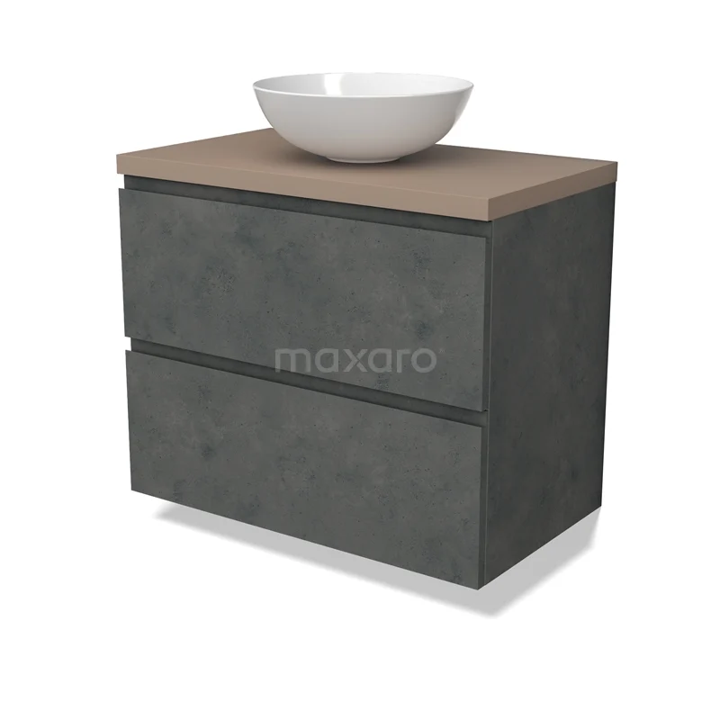 Modulo Plato Vanity units for countertop basin | 80 cm Dark grey concrete Handle-less front Taupe worktop 2 Stacked drawers BMK17-02919