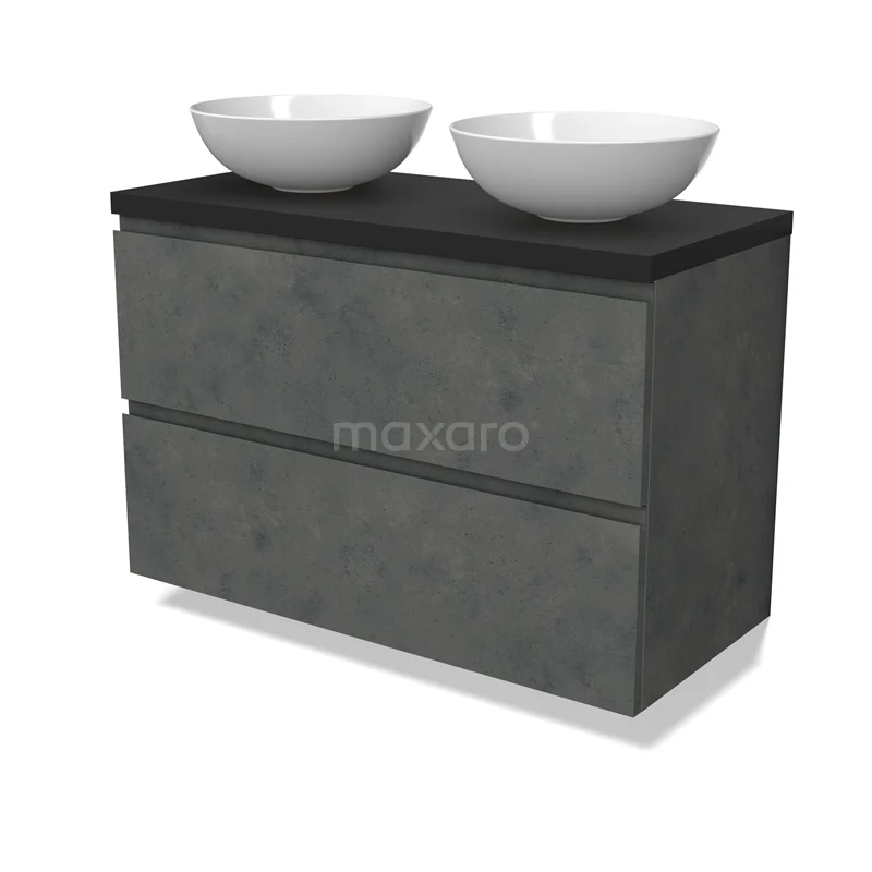 Modulo Plato Vanity units for countertop basin | 100 cm Dark grey concrete Handle-less front Matte black worktop 2 Stacked drawers BMK17-02935