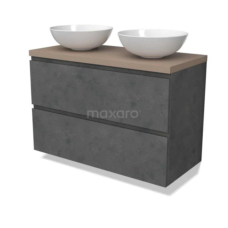 Modulo Plato Vanity units for countertop basin | 100 cm Dark grey concrete Handle-less front Taupe worktop 2 Stacked drawers BMK17-02936