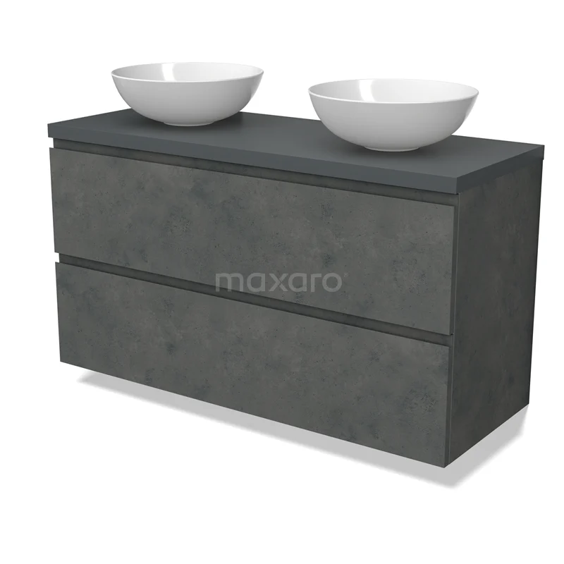 Modulo Plato Vanity units for countertop basin | 120 cm Dark grey concrete Handle-less front Dark grey worktop 2 Stacked drawers BMK17-02957