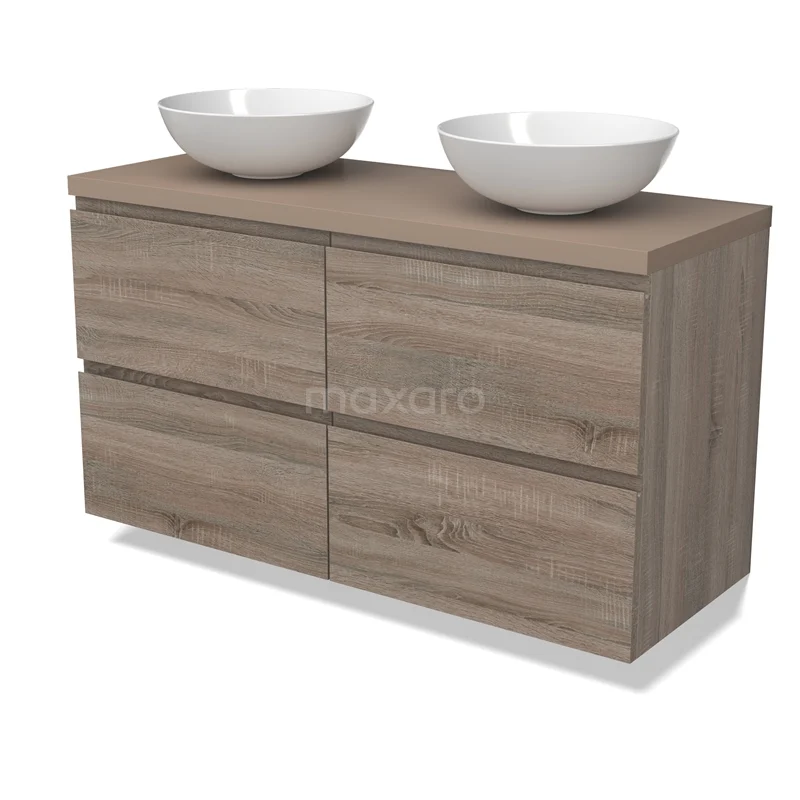 Modulo Plato Vanity units for countertop basin | 120 cm Oak Handle-less front Taupe worktop 4 drawers BMK18-01801