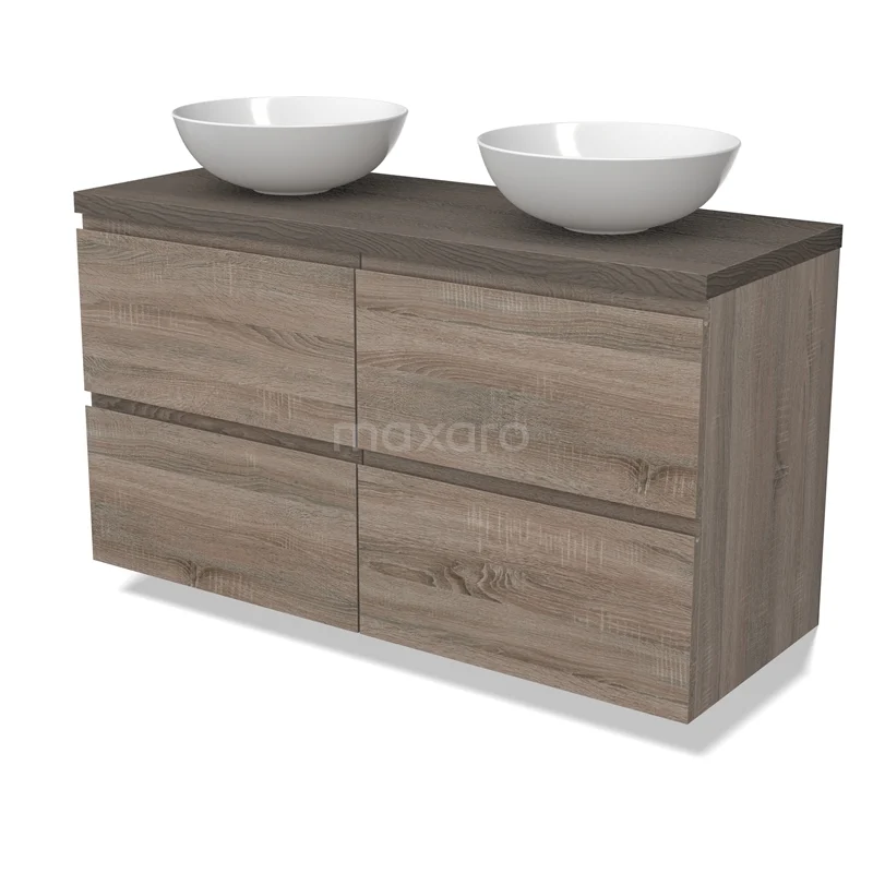 Modulo Plato Vanity units for countertop basin | 120 cm Oak Handle-less front Dark brown oak worktop 4 drawers BMK18-01813
