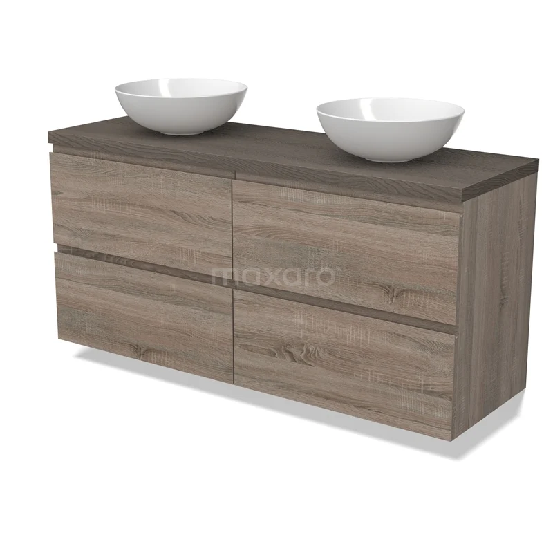 Modulo Plato Vanity units for countertop basin | 140 cm Oak Handle-less front Dark brown oak worktop 4 drawers BMK18-01827