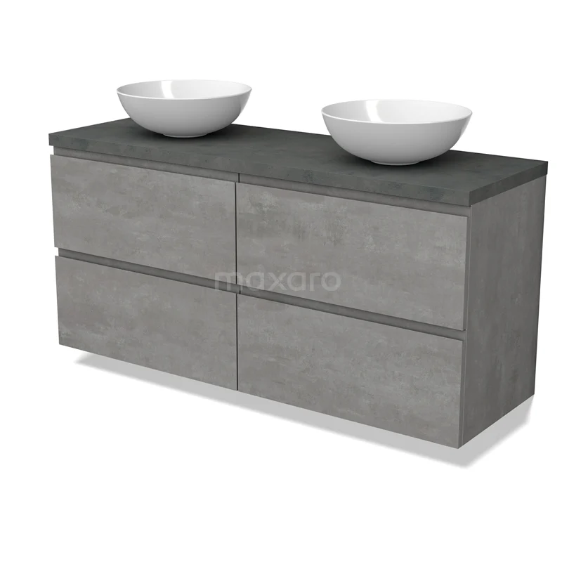 Modulo Plato Vanity units for countertop basin | 140 cm Light grey concrete Handle-less front Dark grey concrete worktop 4 drawers BMK18-01886